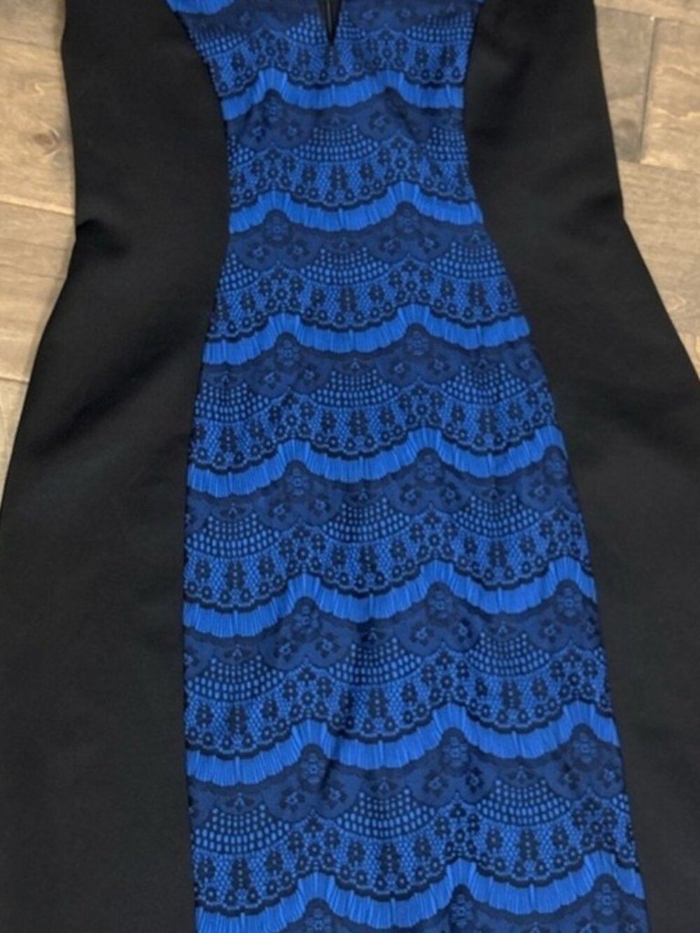Connected Apparel Black and Blue Lace Midi Dress